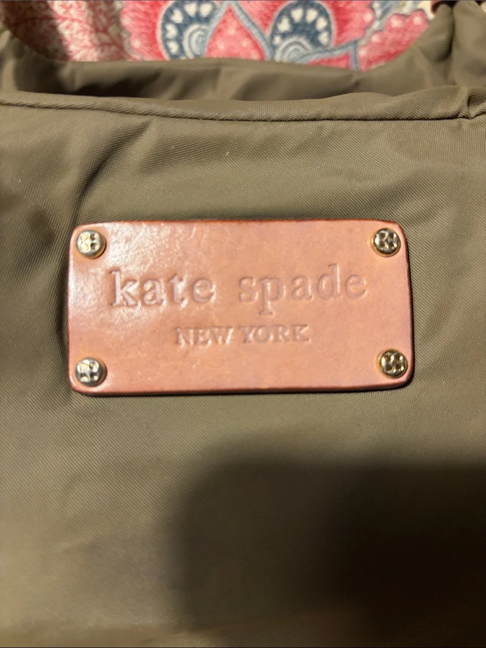 kate spade Olive Green Nylon Shoulder Bag with Tan Leather Trim